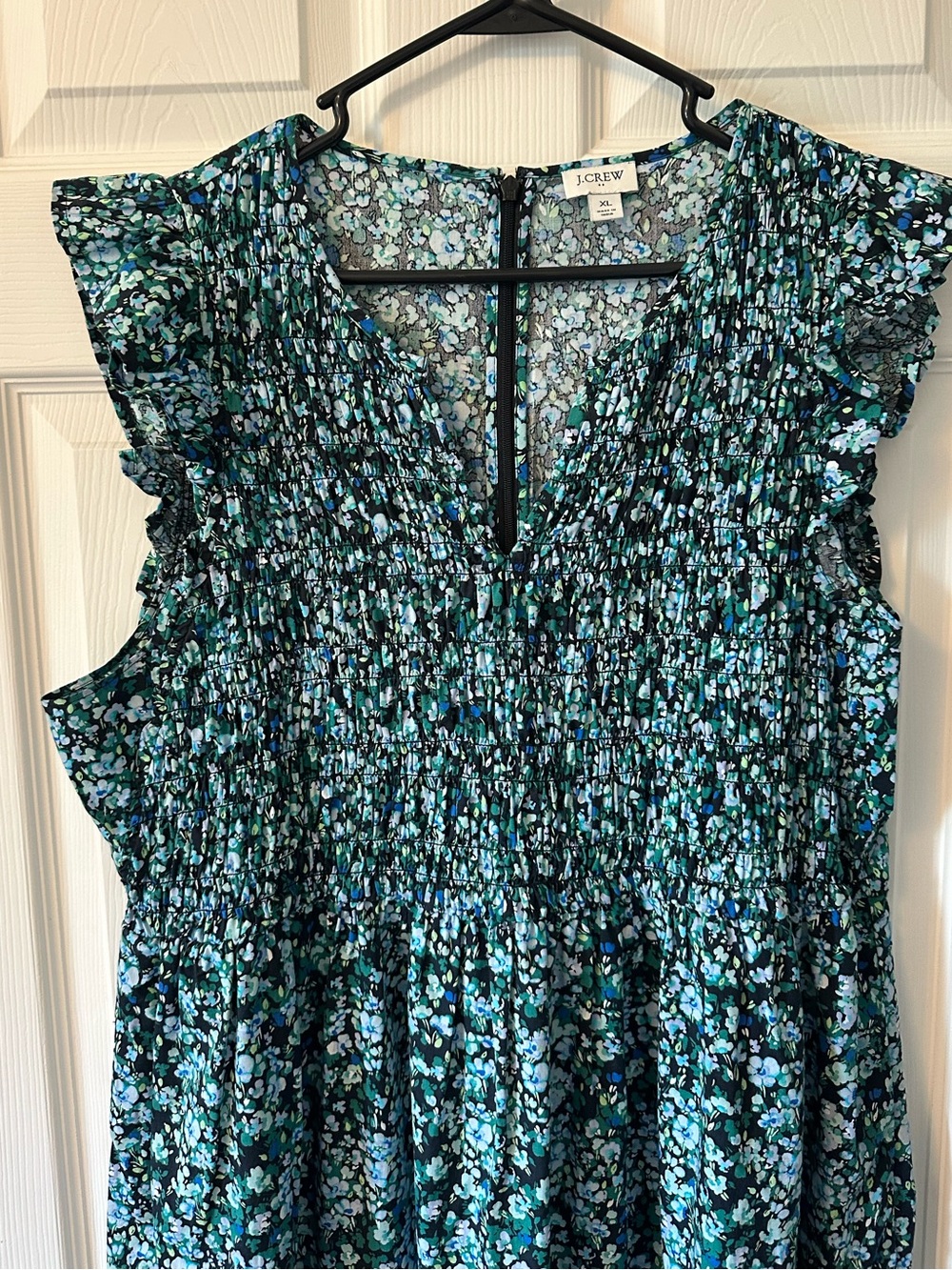 J. Crew Teal and Black Floral Smocked Midi Dress - Picture 2 of 9